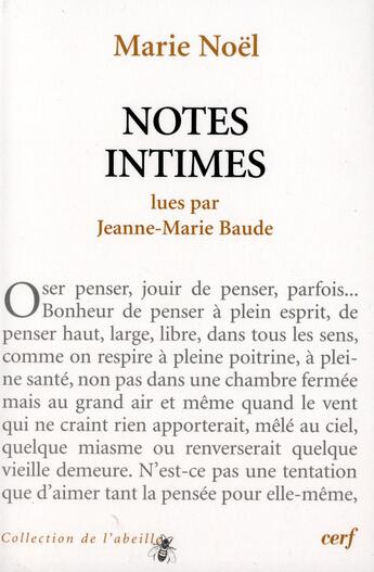 Couverture du livre « Notes intimes » de Marie Noel aux éditions Cerf