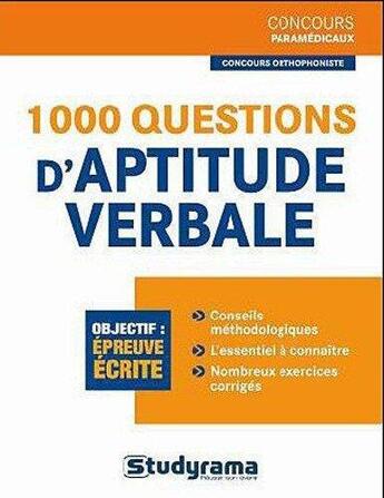 Couverture du livre « 1000 questions d'aptitude verbale » de Angelique Barneto aux éditions Studyrama