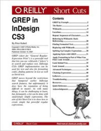 Couverture du livre « GREP in InDesign CS3 » de Peter Kahrel aux éditions O Reilly