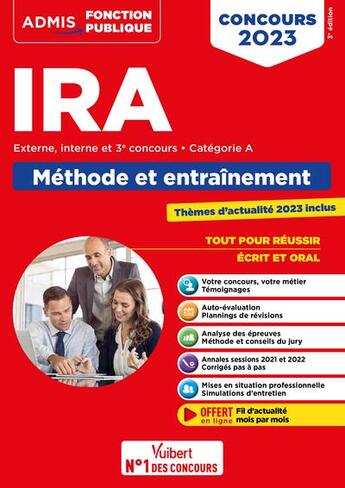 Couverture du livre « Concours d'accès aux IRA : catégorie A ; méthode et entraînement ; instituts régionaux d'administration (édition 2023) » de Herve Macquart et Pascal Lepretre et Sandrine Dangreville et Armelle Guyomarc'H aux éditions Vuibert