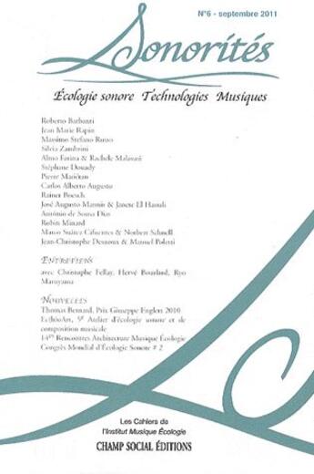 Couverture du livre « Sonorités t.6 ; écologie sonore et technologies » de  aux éditions Champ Social