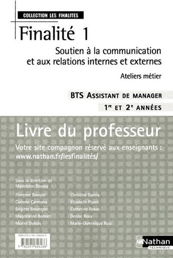 Couverture du livre « BTS ; assistant de manager ; F1 ; soutien à la communication et aux relation internes et externes ; 1ère et 2e années ; livre du professeur » de Doussy Madeleine aux éditions Nathan