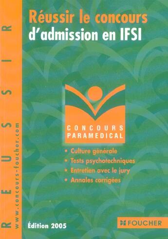 Couverture du livre « Reussir Le Concours D'Admission En Ifsi » de Regine Gioria aux éditions Foucher