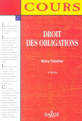 Couverture du livre « Droit Des Obligations » de Remy Cabrillac aux éditions Dalloz