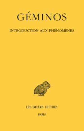 Couverture du livre « Introduction aux phénomènes » de Geminos aux éditions Belles Lettres