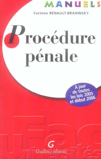 Couverture du livre « Procédure pénale » de Corinne Renault-Brahinsky aux éditions Gualino