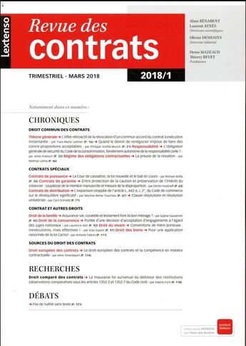 Couverture du livre « Revue des contrats n 1-2018 » de  aux éditions Lgdj