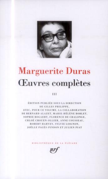 Couverture du livre « Oeuvres complètes, Tome 3 » de Marguerite Duras aux éditions Gallimard