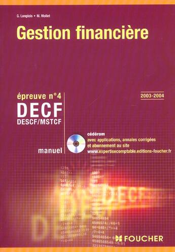 Couverture du livre « Gestion financiere ; decf epreuve n.4 ; manuel (édition 2003/2004) » de M Mollet et G Langlois aux éditions Foucher