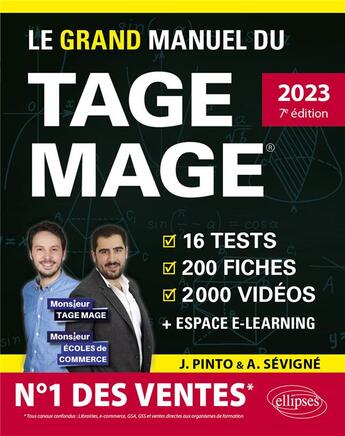 Couverture du livre « Le grand manuel du TAGE MAGE n°1 des ventes :16 tests blancs + 200 fiches de cours (édition 2023) » de Arnaud Sevigne et Joachim Pinto aux éditions Ellipses