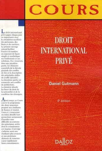 Couverture du livre « Droit international privé (5e édition) » de Daniel Gutmann aux éditions Dalloz