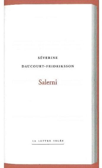 Couverture du livre « Salerni » de Daucourt-Fridriksson aux éditions Lettre Volee