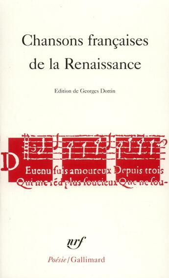 Couverture du livre « Chansons francaises de la Renaissance » de  aux éditions Gallimard