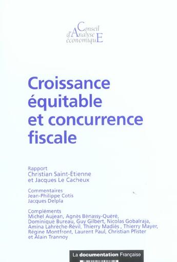 Couverture du livre « Croissance equitable et concurrence fiscale ; cae t.56 » de  aux éditions Documentation Francaise