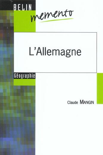 Couverture du livre « L'allemagne » de Mangin/Claude aux éditions Belin Education