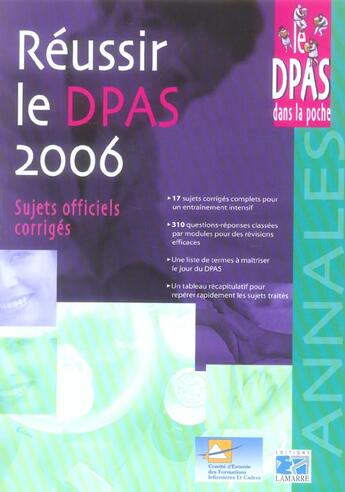 Couverture du livre « Reussir le dpap 2006 ; sujets officiels corriges » de  aux éditions Lamarre