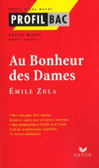 Couverture du livre « Au bonheur des dames, d'Emile Zola » de  aux éditions Hatier