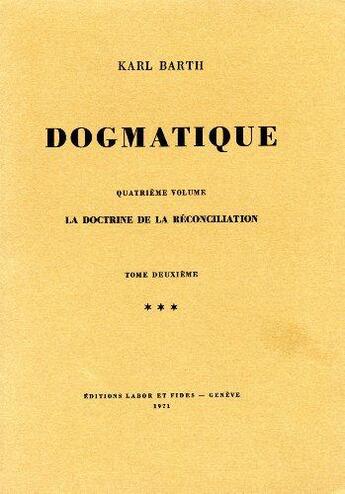 Couverture du livre « Dogmatique barth t.22 » de  aux éditions Labor Et Fides