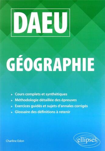 Couverture du livre « DAEU ; géographie » de Edon Charline aux éditions Ellipses