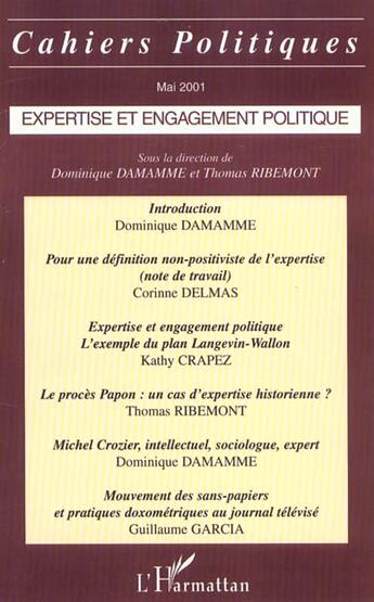 Couverture du livre « Expertise et engagement politique » de  aux éditions L'harmattan