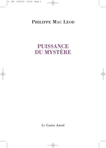 Couverture du livre « Puissance du mystère » de Philippe Mac Leod aux éditions Castor Astral