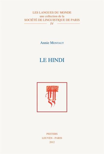 Couverture du livre « Le Hindi » de Annie Montaut aux éditions Peeters