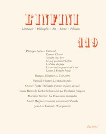 Couverture du livre « Revue l'infini N.119 » de  aux éditions Gallimard