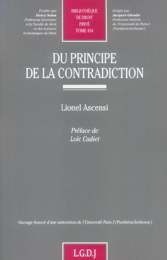 Couverture du livre « Du principe de la contradiction - vol454 » de Ascensi L. aux éditions Lgdj