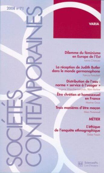 Couverture du livre « Societes contemporaines 71 » de  aux éditions Presses De Sciences Po