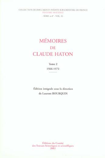 Couverture du livre « Memoires de claude hatton tome 2 volume 31 » de Bourquin L aux éditions Cths Edition