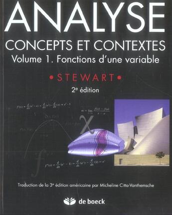 Couverture du livre « Analyse 1 - concepts et contextes - fonctions d'une variable » de James Stewart aux éditions De Boeck Superieur