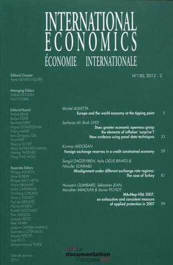 Couverture du livre « Economie internationale n 130 2012-2 (anglais) - international economics » de Cepii/ aux éditions Documentation Francaise