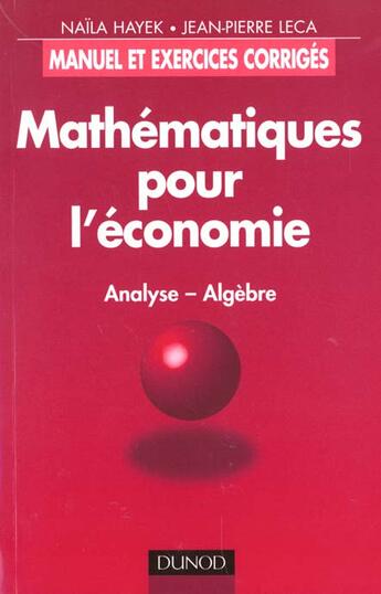 Couverture du livre « Mathematiques Pour L'Economie » de Naila Hayek aux éditions Dunod