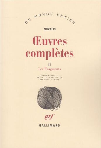 Couverture du livre « Oeuvres completes t2 » de Novalis aux éditions Gallimard