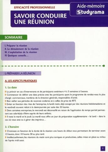 Couverture du livre « Savoir conduire une réunion » de  aux éditions Studyrama