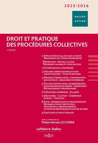 Couverture du livre « Droit et pratique des procédures collectives (édition 2025/2026) » de Pierre-Michel Le Corre aux éditions Dalloz