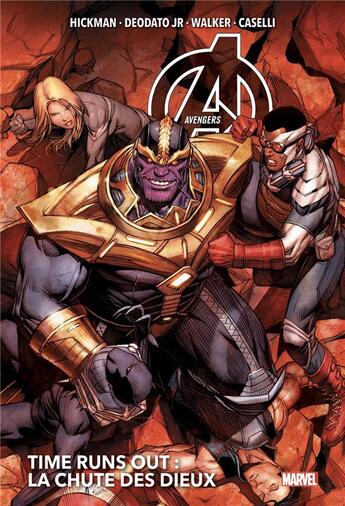 Couverture du livre « Avengers - time runs out : Intégrale vol.2 : t.3 et t.4 : la chute des dieux » de Stefano Caselli et Mike Deodato et Kev Walker et Jonathan Hickman et Collectif aux éditions Panini