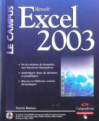 Couverture du livre « Excel 2003 » de Patrick Blattner aux éditions Campuspress