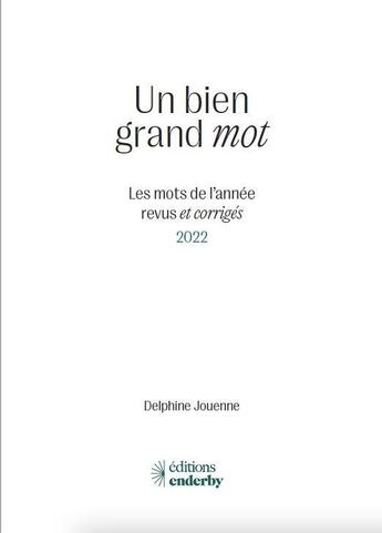 Couverture du livre « Un bien grand mot : les mots de l'année revus et corrigés 2022 » de Delphine Jouenne aux éditions Enderby