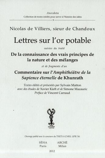 Couverture du livre « Lettres sur l'or potable » de De Villiers Nicolas aux éditions Arche Edizioni