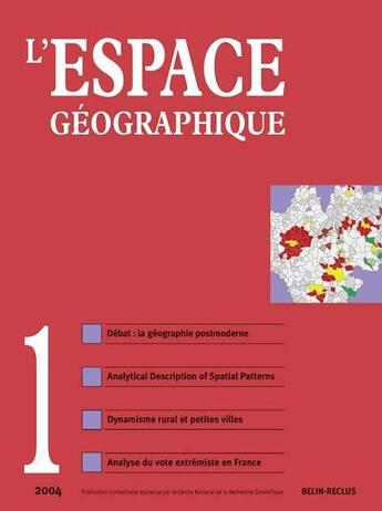 Couverture du livre « L'espace geographique - n 1 - 2004 » de Roger Brunet aux éditions Belin