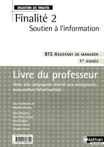 Couverture du livre « BTS ; assistant de manager ; F2 ; soutien à l'information ; 1ère année ; livre du professeur » de Doussy Madeleine aux éditions Nathan