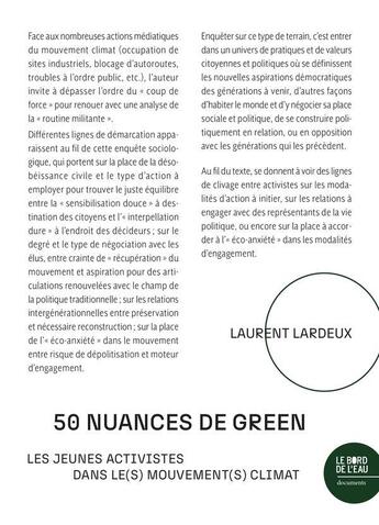 Couverture du livre « 50 nuances de green : Les jeunes activistes dans le(s) mouvement(s) climat » de Laurent Lardeux aux éditions Bord De L'eau