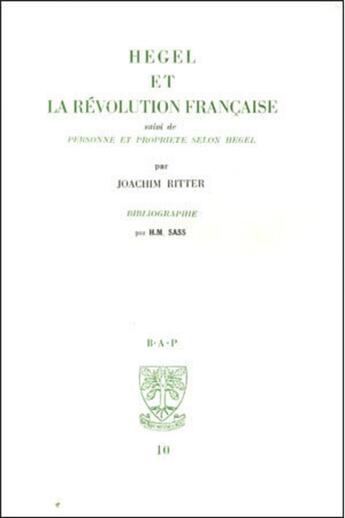 Couverture du livre « Hegel et la révolution française ; personne et propriété selon Hegel » de Joachim Ritter aux éditions Beauchesne