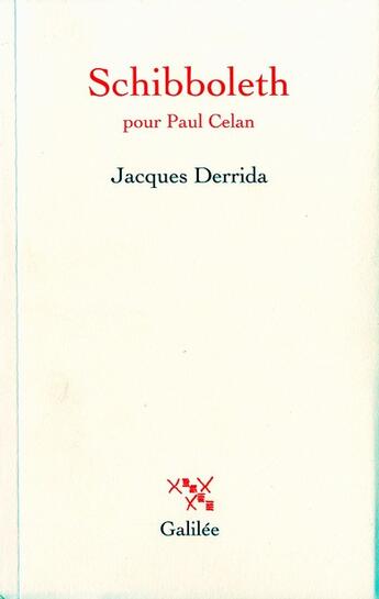 Couverture du livre « Schibboleth » de Jacques Derrida aux éditions Galilee