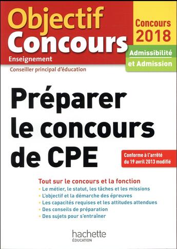 Couverture du livre « Preparer le concours de cpe 2018 » de Colette Woycikowska aux éditions Hachette Education