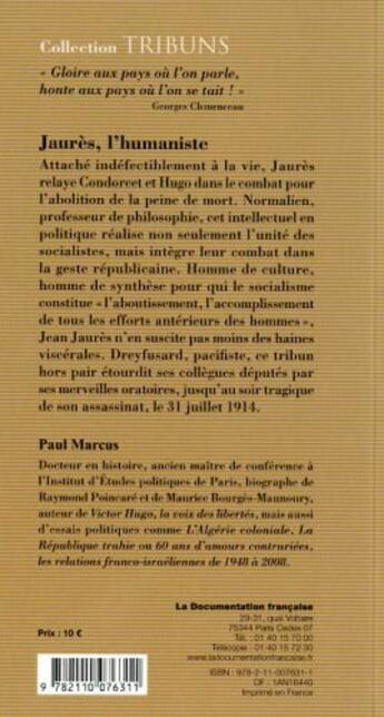 Couverture du livre « Jean Jaurés » de Paul Marcus aux éditions Documentation Francaise