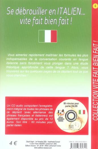 Couverture du livre « Se debrouiller en italien vite fait bien fait ! » de Vasseur aux éditions Jean-pierre Vasseur