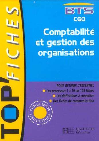 Couverture du livre « Top'Fiches ; Comptabilite Et Gestion Des Organisations ; Bts Cgo ; Edition 2002 » de D Sopel aux éditions Hachette Education