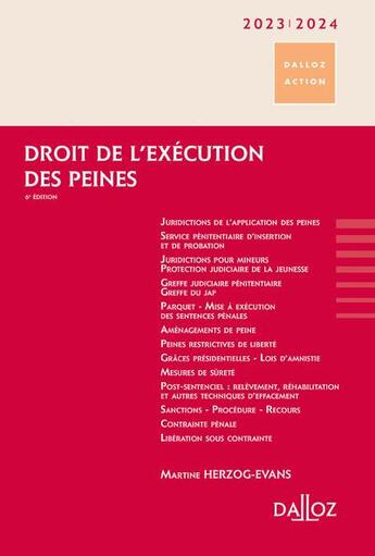 Couverture du livre « Droit de l'exécution des peines (édition 2023/2024) » de Martine Herzog-Evans aux éditions Dalloz